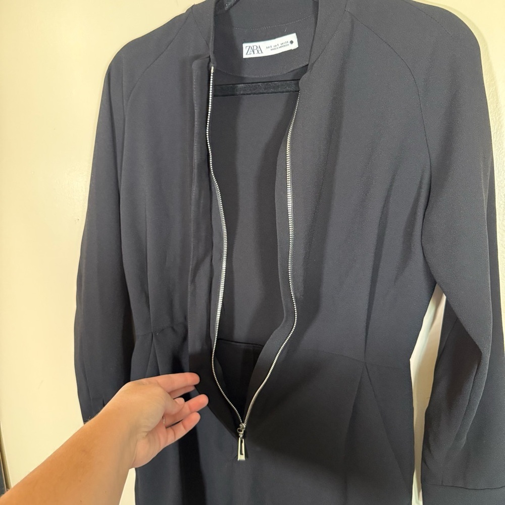 Zara Long Sleeve Romper Zip Front Black Small - Picture 5 of 8